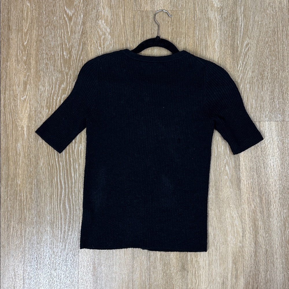 Madewell Hester Short-Sleeve Cardigan Sweater Ribbed Knit True Black size Small - Picture 4 of 7